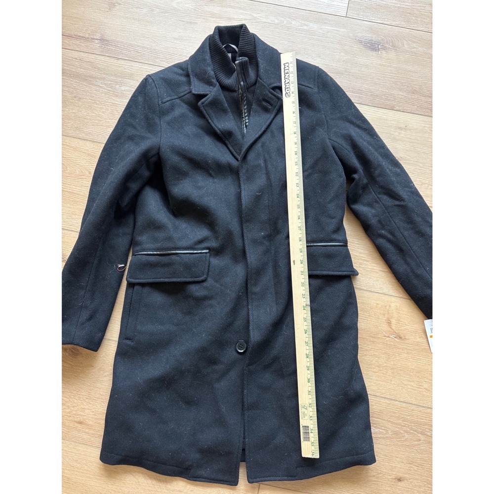 Cole Haan Signature Mens Black Wool Blend Overcoat Removable Bib Size Small